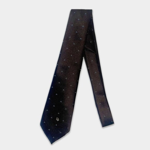 Christian Dior Vintage Logo Embroidered Tie - Chocolate Brown - Picture 1 of 5